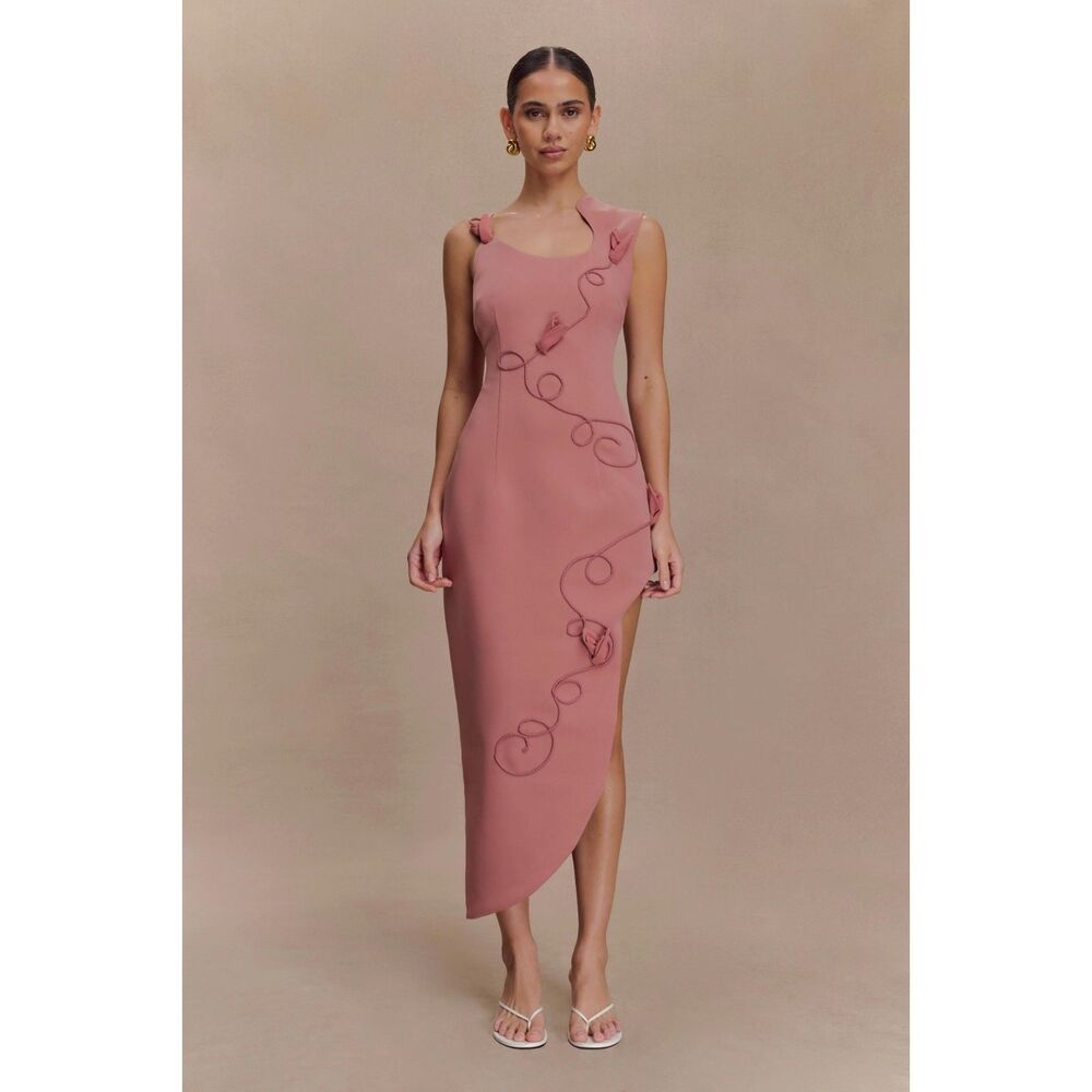 Meshki Virginia Suiting Embroidered Midi Dress Burnt Rose XL NWT